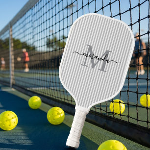Raquette De Pickleball Monogramme Nom Rayures Grises