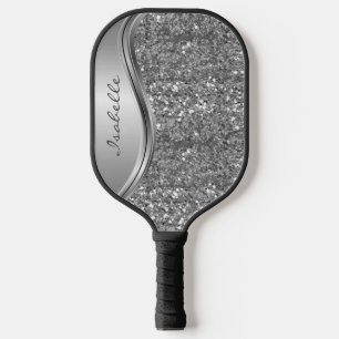 Raquette De Pickleball Monogramme Nom Rose Gold Parties scintillant look