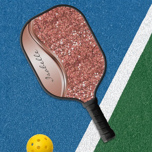 Raquette De Pickleball Monogramme Nom Rose Gold Parties scintillant look (Créateur téléchargé)