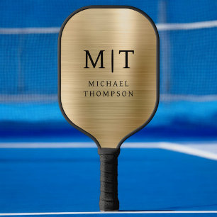 Raquette De Pickleball Monogramme Or Brossé Métallique Élégant Moderne