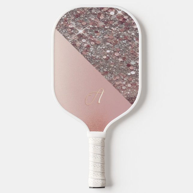Raquette De Pickleball Monogramme Or Rose Élégant (Recto)