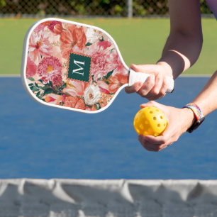 Raquette De Pickleball Monogramme orange rose floral