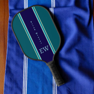 Raquette De Pickleball Monogramme personnalisé cool Bleu