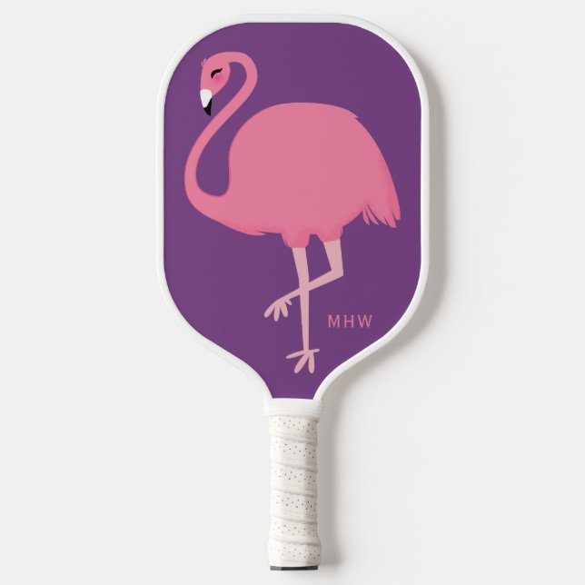 Raquette De Pickleball Monogramme personnalisé du meilleur Flamant rose (Recto)