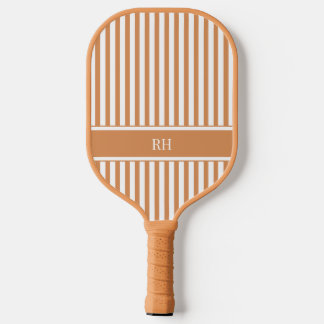 Raquette De Pickleball Monogramme Personnalisé Élégant Rayures Marron Mod