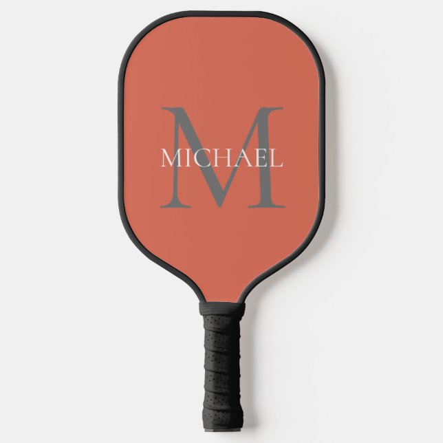 Raquette De Pickleball Monogramme personnalisé et nom Terracotta (Recto)