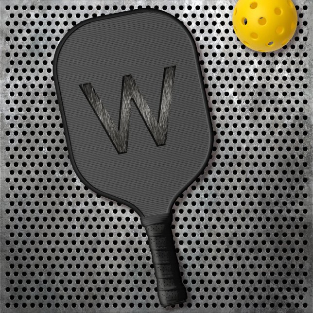 Raquette De Pickleball Monogramme personnalisé gris simple et élégant (Créateur téléchargé)
