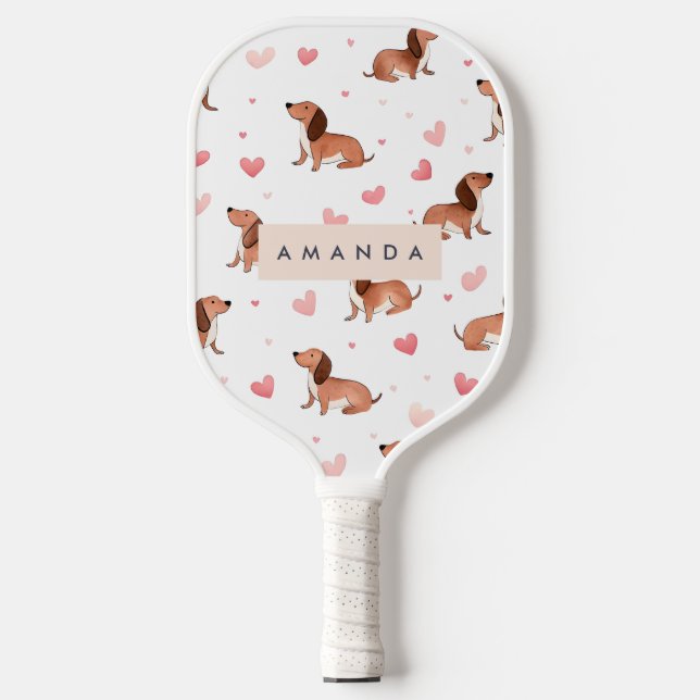Raquette De Pickleball Monogramme Personnalisé Mignon Chien Dachshund (Recto)