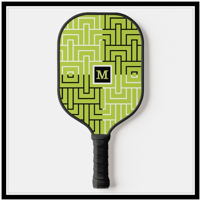 Raquette De Pickleball Monogramme personnalisé Motif moderne noir moderne (Créateur téléchargé)