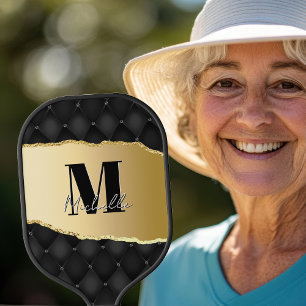Raquette De Pickleball Monogramme personnalisé Nom de script élégant
