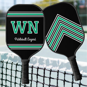Raquette De Pickleball Monogramme personnalisé Noms Initiales Rétro Vert
