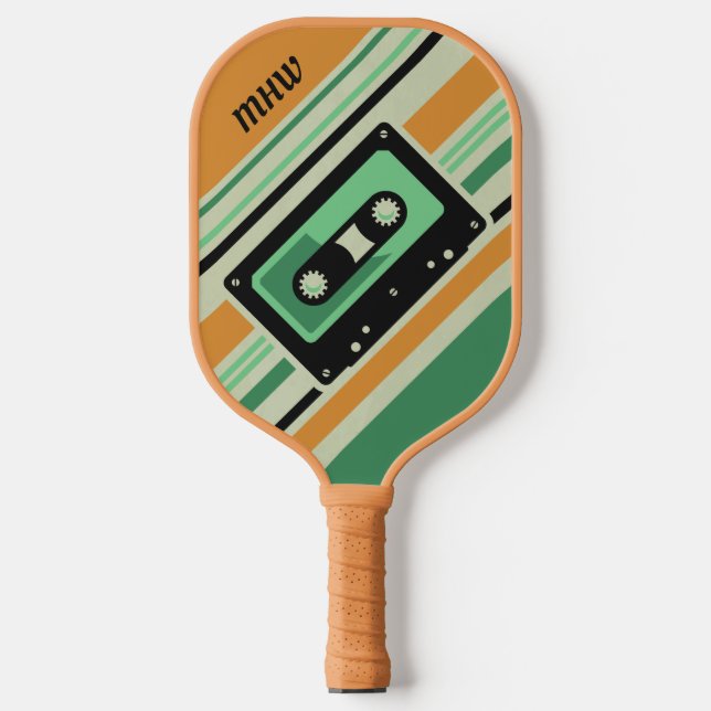 Raquette De Pickleball monogramme personnalisé Retro Casette (Recto)