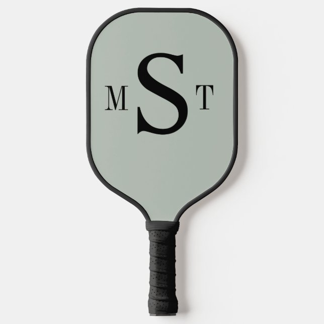 Raquette De Pickleball Monogramme personnalisé Sage vert (Recto)