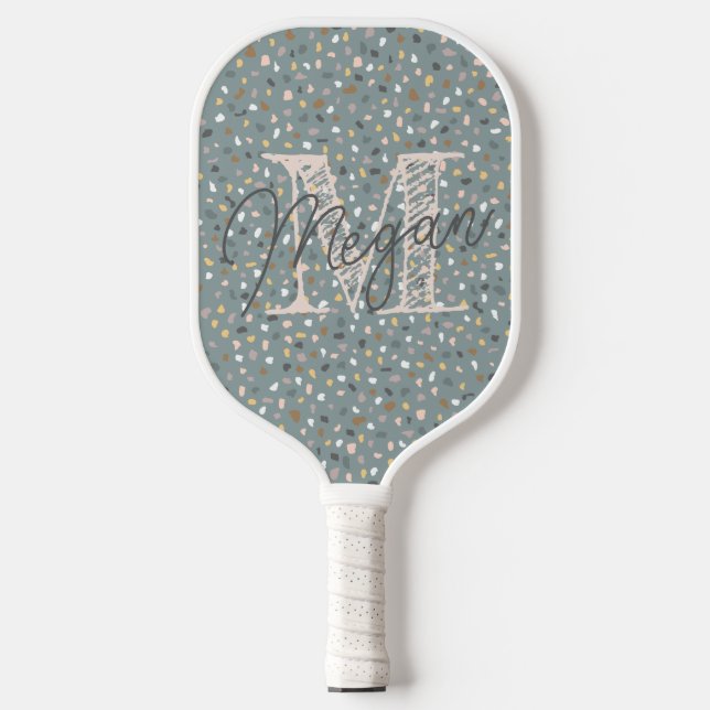 Raquette De Pickleball Monogramme personnalisé Terrazzo (Recto)