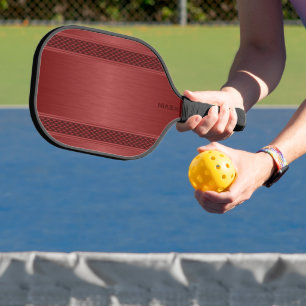 Raquette De Pickleball Monogramme Personnalisé Texture Métallique Rouge
