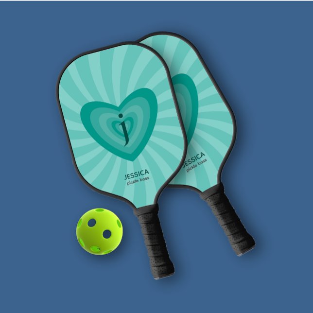 Raquette De Pickleball Monogramme personnel Cyan Super inspiré par Retro (Créateur téléchargé)