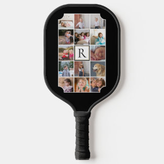 Raquette De Pickleball Monogramme photo coins courbés noir