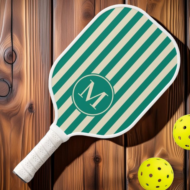 Raquette De Pickleball Monogramme Polo Striping Aqua Beach au milieu du s (Créateur téléchargé)