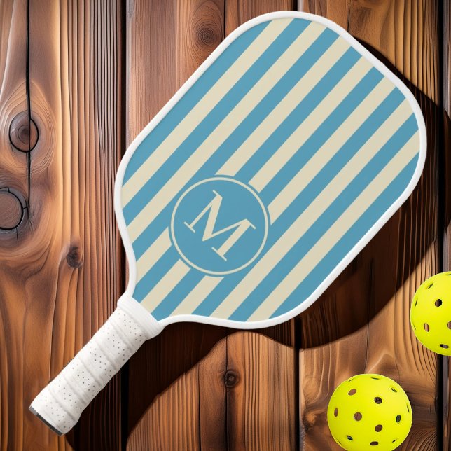 Raquette De Pickleball Monogramme Polo Striping Aqua Sky du milieu du siè (Créateur téléchargé)