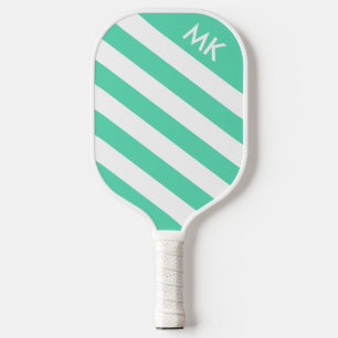 Raquette De Pickleball Monogramme rayé de sarcelle clair et blanc