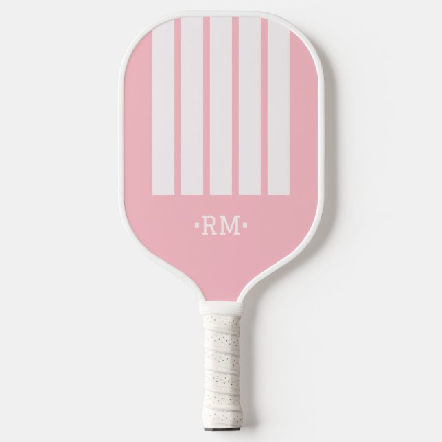 Raquette De Pickleball Monogramme Rayé Moderne Féminin Rose Gras (Recto)