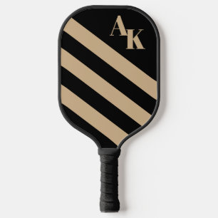 Raquette De Pickleball Monogramme rayé noir et tan