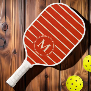 Raquette De Pickleball Monogramme Rayures Milieu de Siècle Couleur Orange