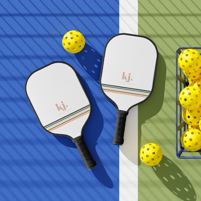 Raquette De Pickleball Monogramme rayures rétro chic (Créateur téléchargé)