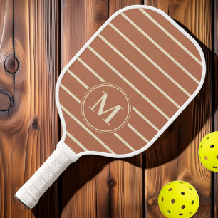 Raquette De Pickleball Monogramme Rayures Rose Pâle Milieu du Siècle