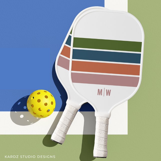 Raquette De Pickleball Monogramme Retro Stripes Pickleball Paddle (Personalize front of paddle with initials.)
