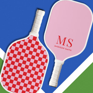 Raquette De Pickleball Monogramme rose À damiers rose esthétique