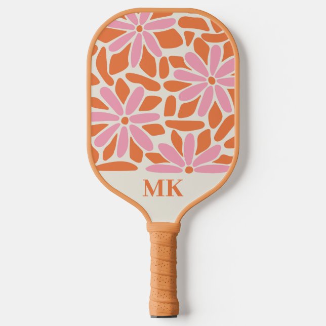 Raquette De Pickleball Monogramme rose et orange rétro (Recto)
