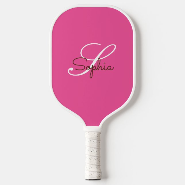 Raquette De Pickleball Monogramme rose moderne Nom personnalisé (Recto)