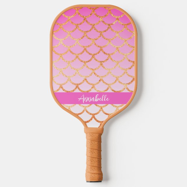 Raquette De Pickleball Monogramme rose Motif de sirène d'or Parties scint (Recto)