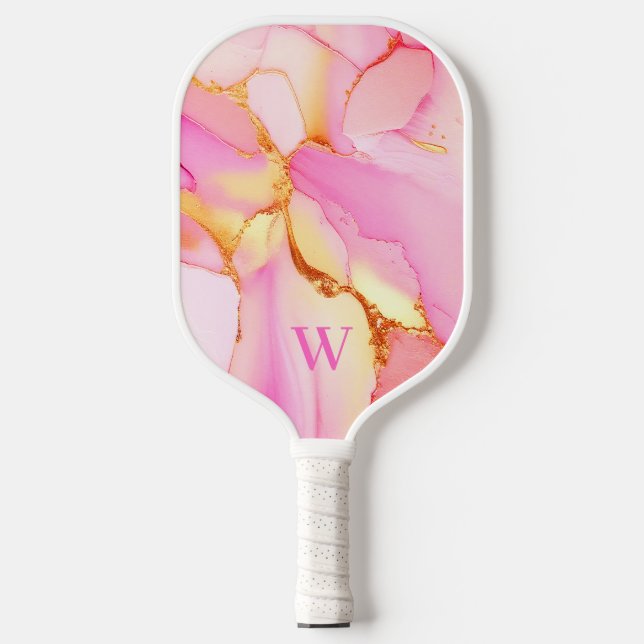 Raquette De Pickleball Monogramme rose or Abstrait (Recto)