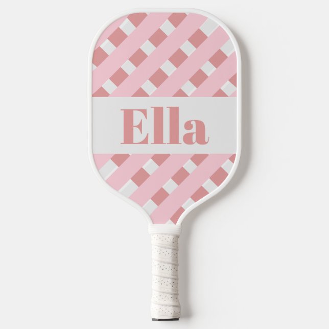 Raquette de Pickleball Monogramme Rose Pâle Rayée  (Recto)