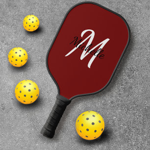 Raquette De Pickleball Monogramme rouge minimaliste moderne Nom et initia