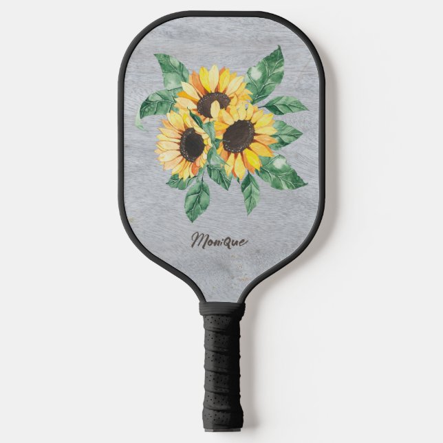 Raquette De Pickleball Monogramme rustique floral de tournesol (Recto)