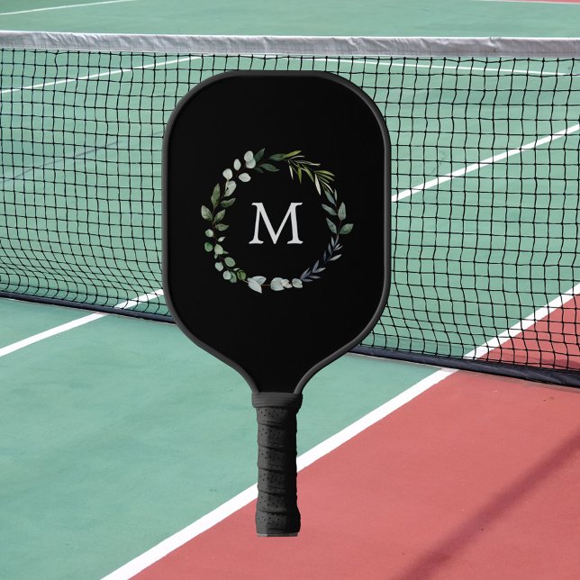 Raquette De Pickleball Monogramme Sage Vert Feuille Verdure couronne (In situ)