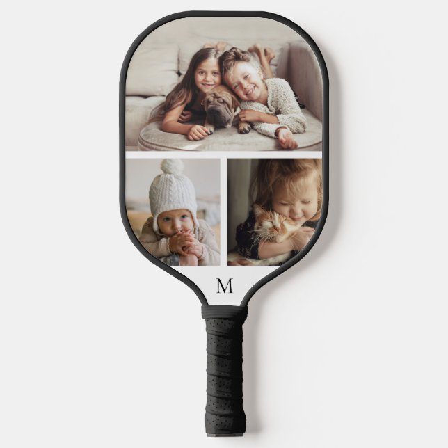 Raquette De Pickleball Monogramme simple 3 photo Collage (Recto)