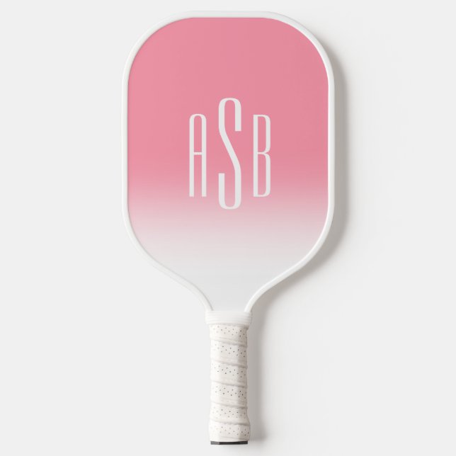 Raquette De Pickleball Monogramme simple à trois lettres rose blanc Ombre (Recto)