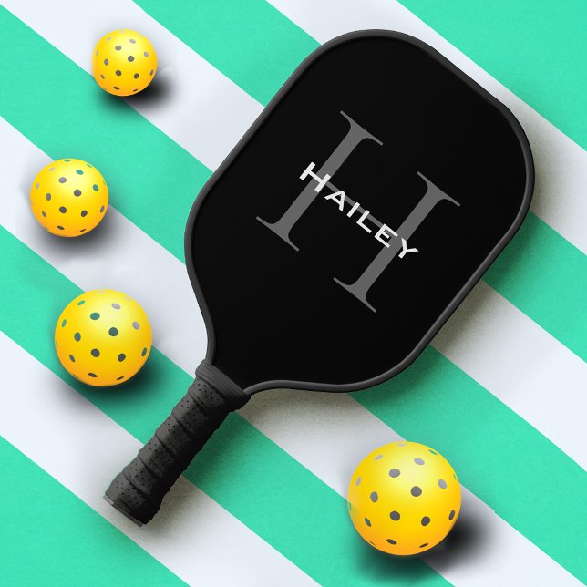 Raquette De Pickleball Monogramme simple et professionnel noir et blanc (Créateur téléchargé)