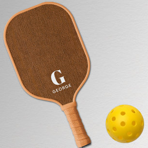 Raquette De Pickleball Monogramme Simple Moderne Bronze Denim Imprimer