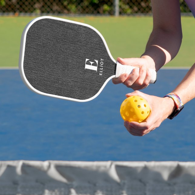 Raquette De Pickleball Monogramme Simple Moderne Imprimé Denim Noir & Bla (Insitu)