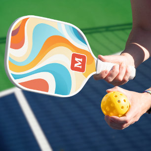 Raquette De Pickleball Monogramme Super rétro les années 70 coloré initia