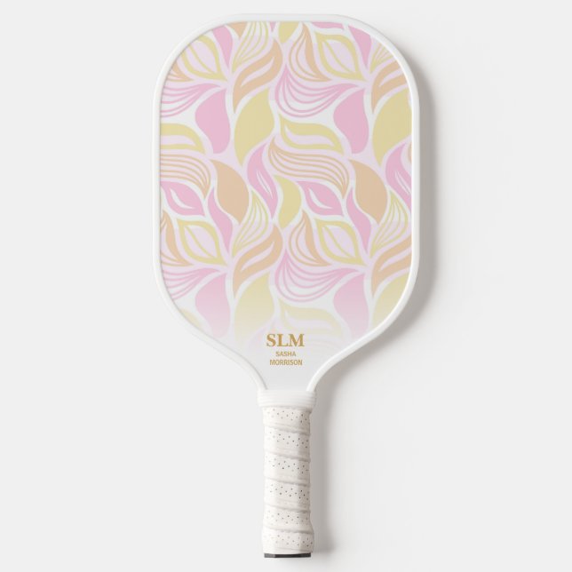 Raquette De Pickleball Monogramme sur mesure Motif de feuille rose souple (Recto)