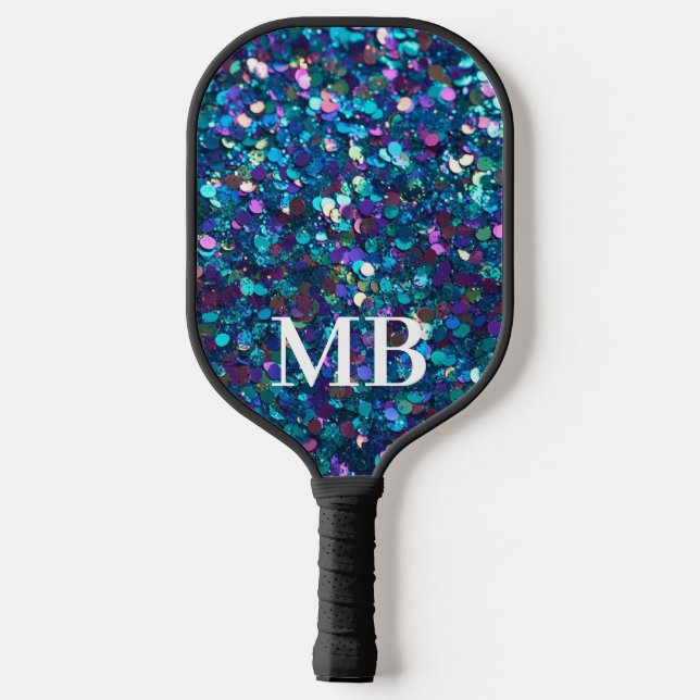 Raquette De Pickleball Monogramme turquoise à étincelle de Parties scinti (Verso)