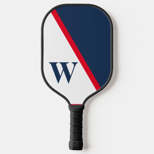 Raquette De Pickleball Monogramme universitaire minimal rouge blanc bleu  (Verso)