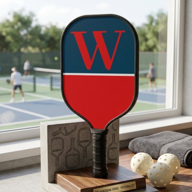 Raquette De Pickleball Monogramme universitaire orange et bleu sarcelle f (Créateur téléchargé)