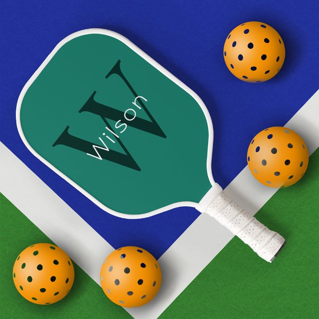 Raquette De Pickleball Monogramme vert de base initial et nom (Créateur téléchargé)